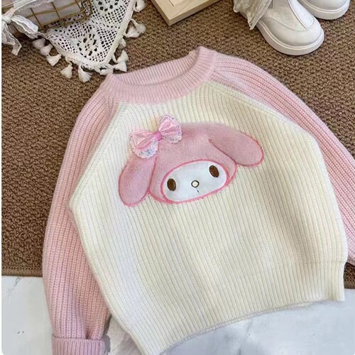 Children's Hooded Sweater  New Kuromi Cartoon Knit Top for Girls Baby Thick Autumn Winter Sweater Cute Korean Style