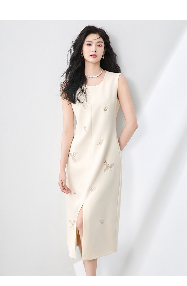 Váy liền thân nữ cổ tròn không tay đính hạt sequins tôn dáng — Màu đen chi tiết 11