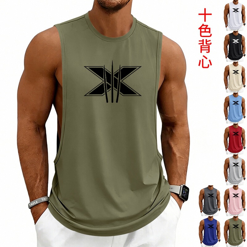26 Cross-Border New European and American Style Gym Summer Men's Muscle Fitness Breathable Wolverine X Loose Sleeveless Vest