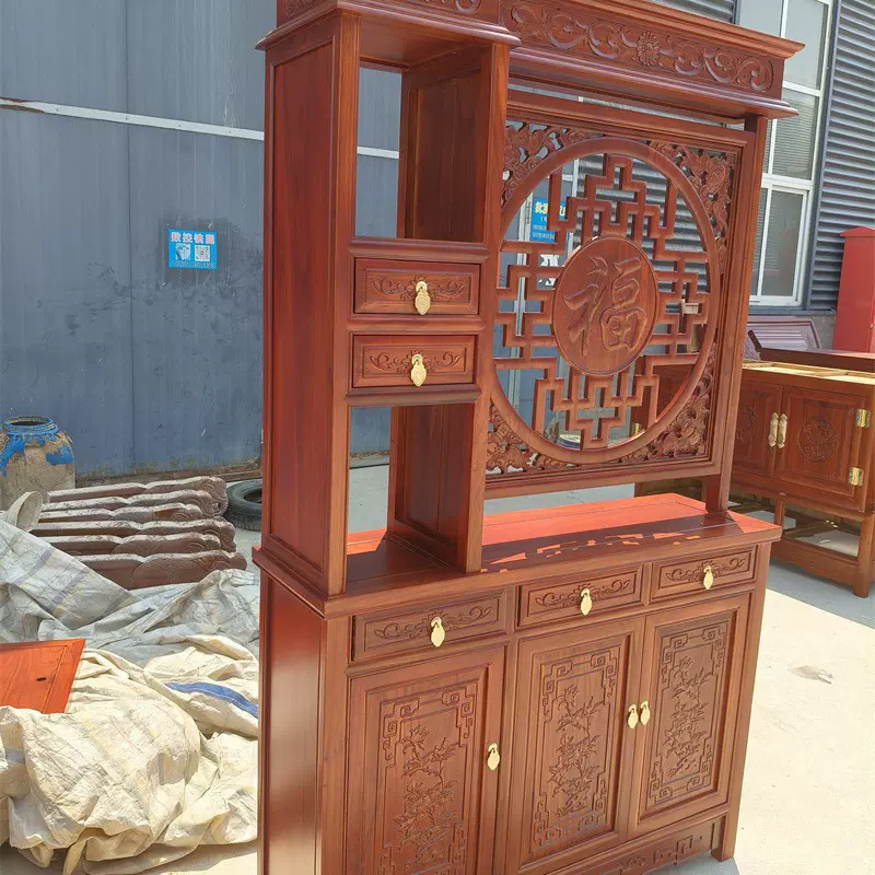 中式仿古榆木门厅柜屏风隔断玄关柜客厅实木双面储物鞋柜酒柜批发
