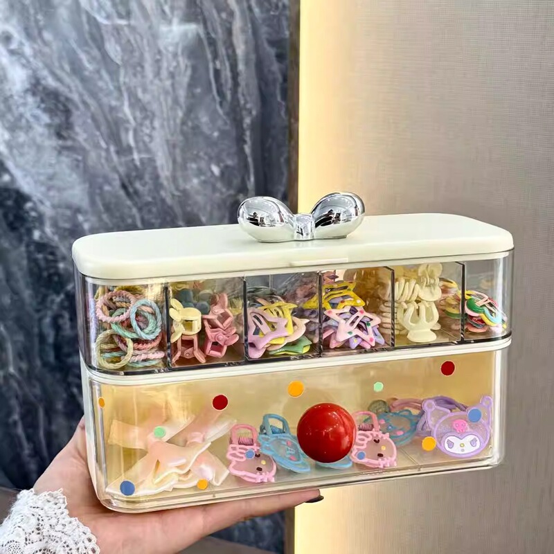 Desktop Large-Capacity Hair Tie and Hairpin Organizer with Lid, Plastic Compartment Storage Box, Jewelry Box, Children's Hair Accessory Storage Box
