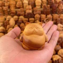 天然セイヨウタチバナの木彫り太った猫のおもちゃハンドピースかわいい小さな猫家の装飾デスクトップ装飾品