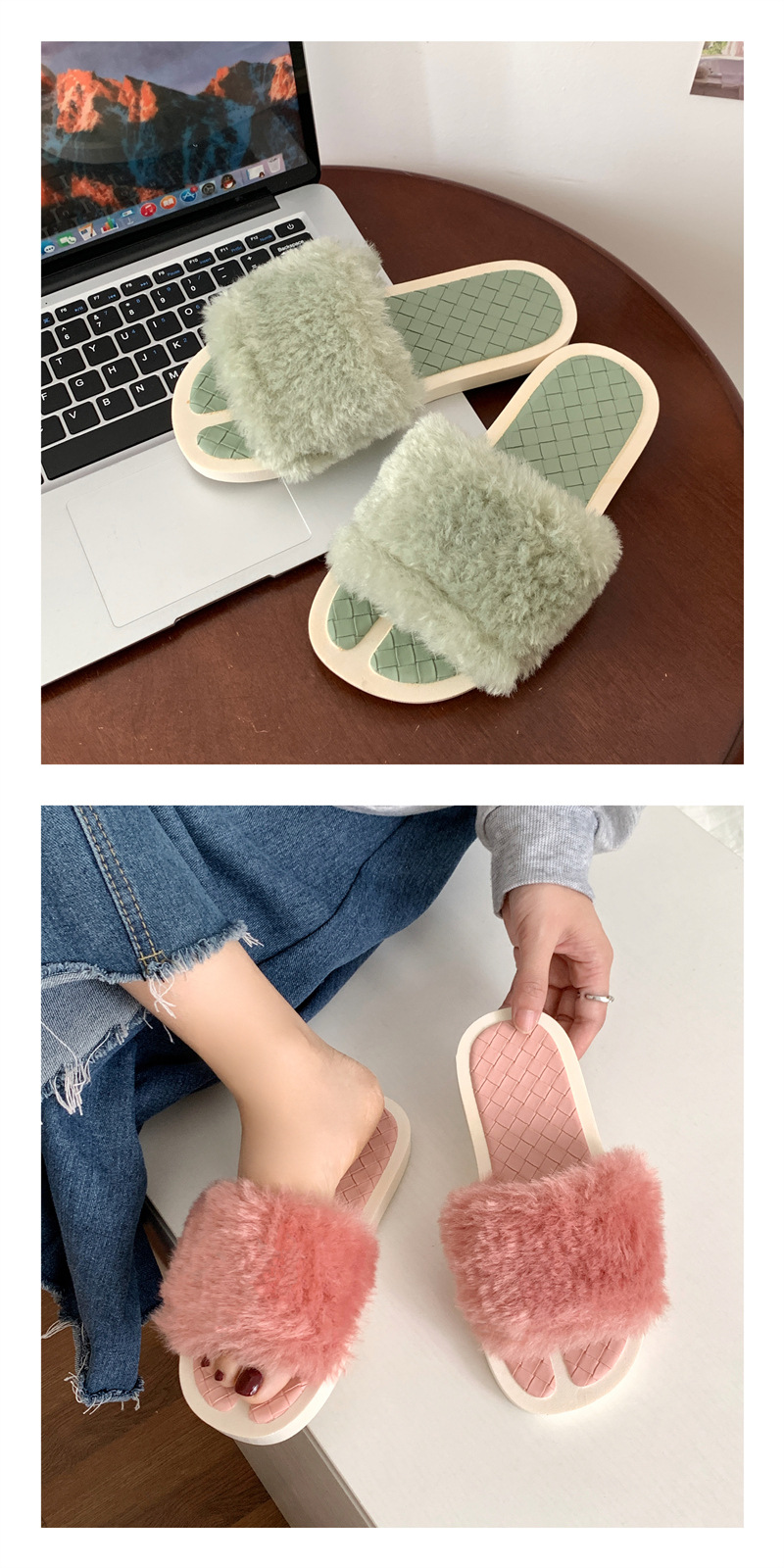 Nouvelles filles en coton décontractées à la mode, une ligne antidérapante et résistante à l'usure, pantoufles en peluche à fond plat pour_voghion.com