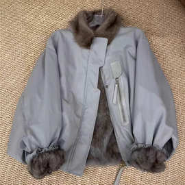 毛领仿紫貂内胆派克服女2025秋冬季小个子短款皮草大衣厚毛毛外套