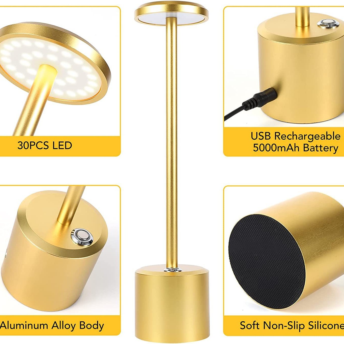Luz de escritorio recargable de toque transfronterizo retrógrada en forma de I lámpara de escritorio de aluminio decoración de café dormitorio luz de noche USB image 3