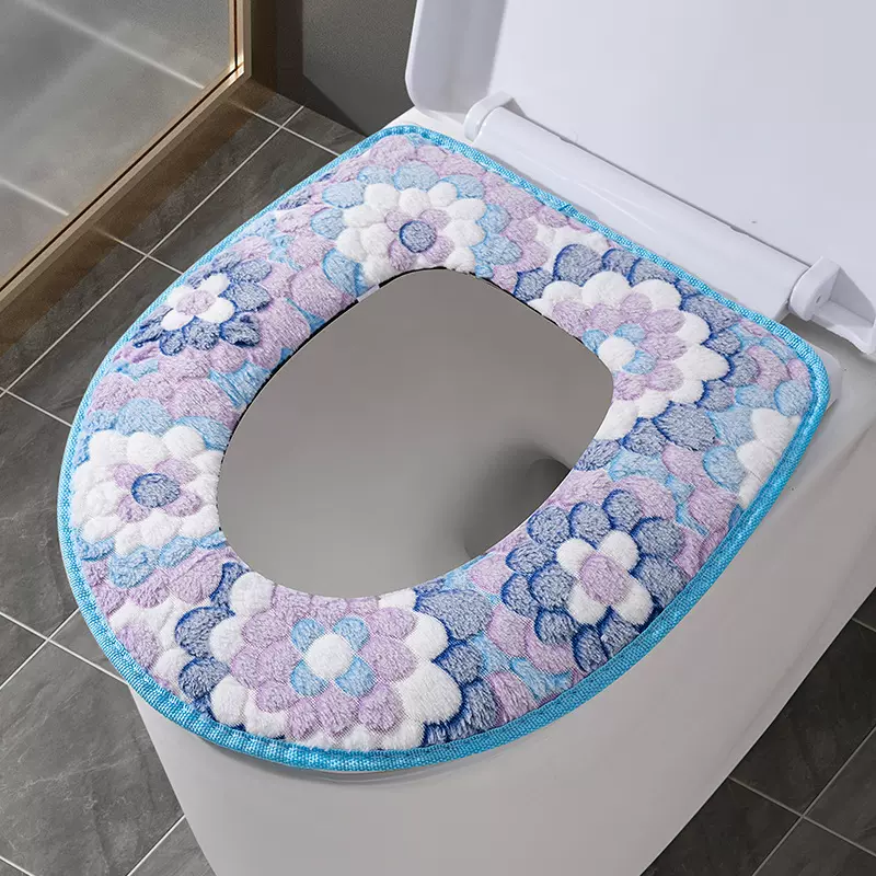 厂家批发防水通用大花珊瑚绒马桶垫坐垫粘扣款坐便套家用马桶圈垫