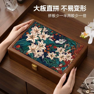 新款中古风高级感实木带锁首饰盒项链耳钉手镯黄金珠宝饰品收纳箱