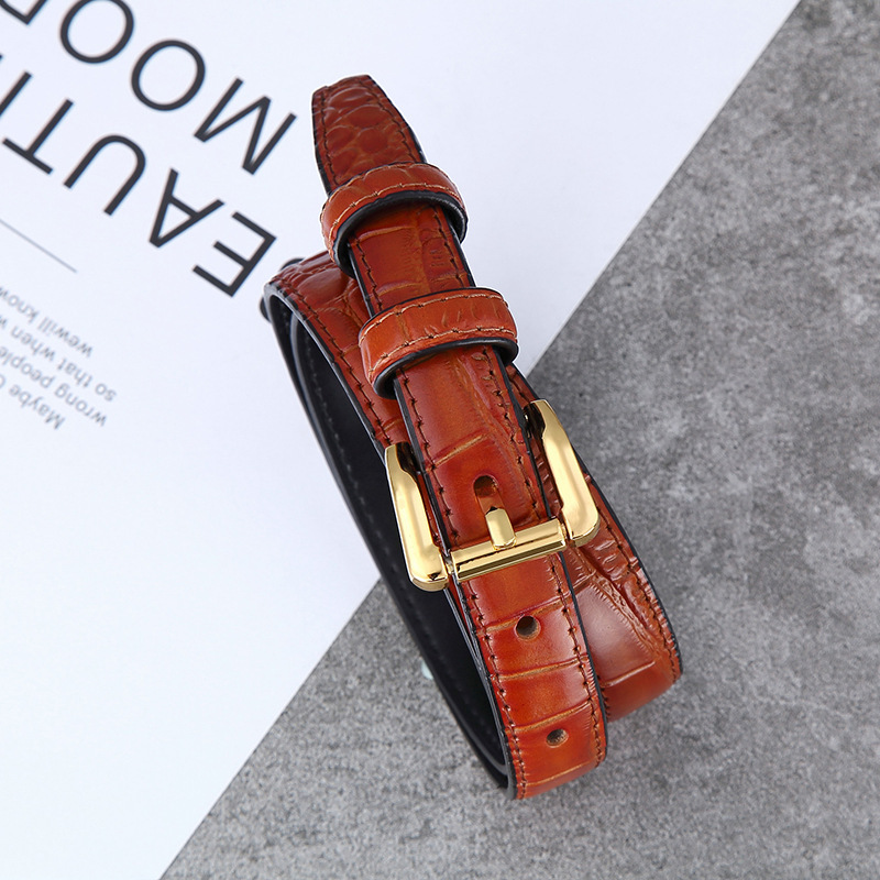 Cinturón de cuero para mujer estilo cocodrilo, moda elegante 2021, piel de vaca