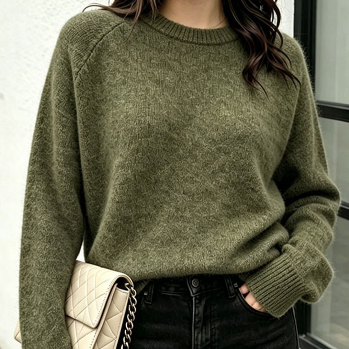 2026 Autumn and Winter Lazy Style Gray Round Neck Pullover Sweater Women's Loose Thickened Solid Color Knitted Sweater Versatile Top