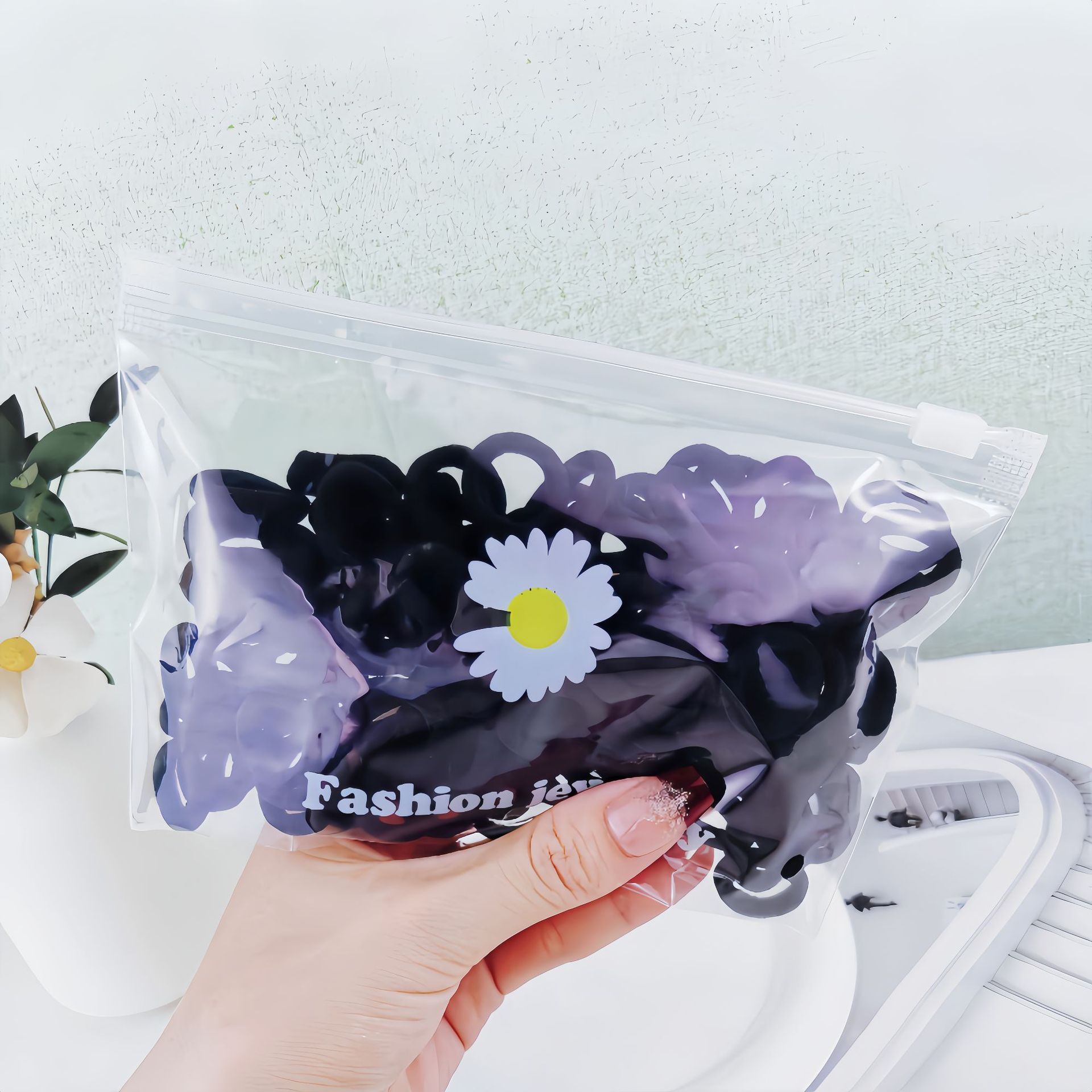 black chrysanthemum bag