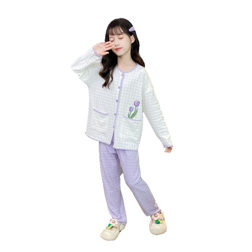 Ladycotton Tulip Home Set for Girls, Sweet and Soft Cotton Blouse and Pajamas, 2024 Spring New Arrival