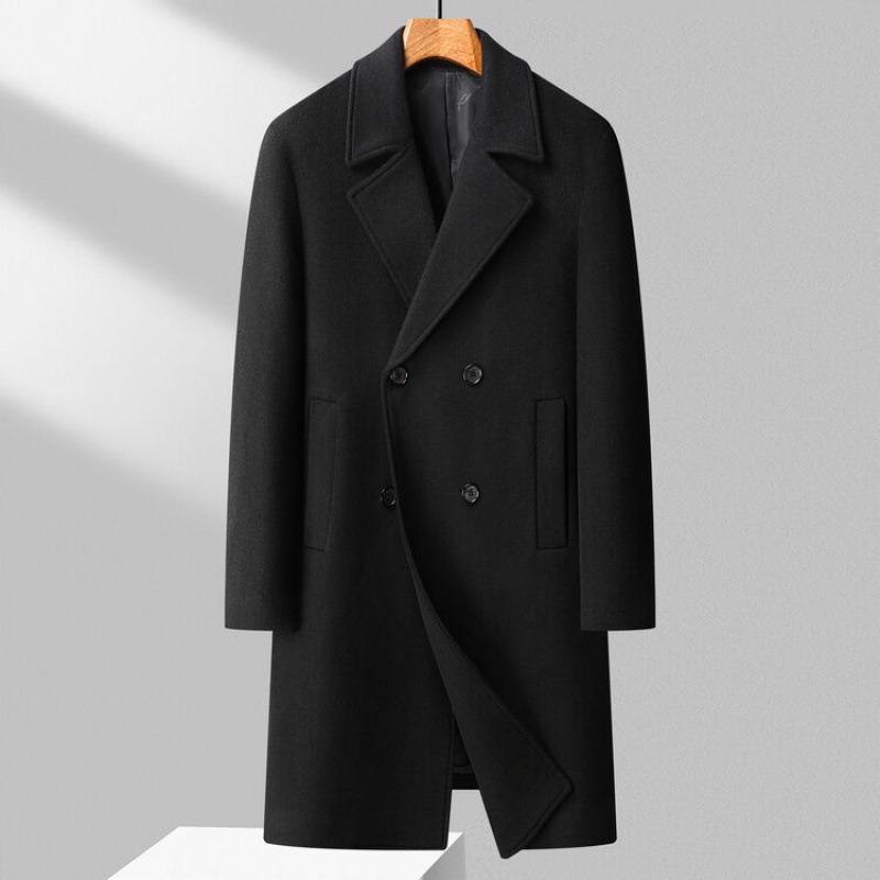ハイエンド2024秋冬両面ラシャコート男性ウール風衣英倫風中長タイプカシミヤ風衣コート厚