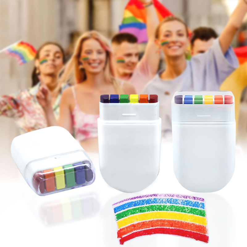 Cross Border 6 Color Rainbow Face Color World Cup Euro Cup Facial Painting Halloween Rainbow Strip Facial Graffiti Crayon