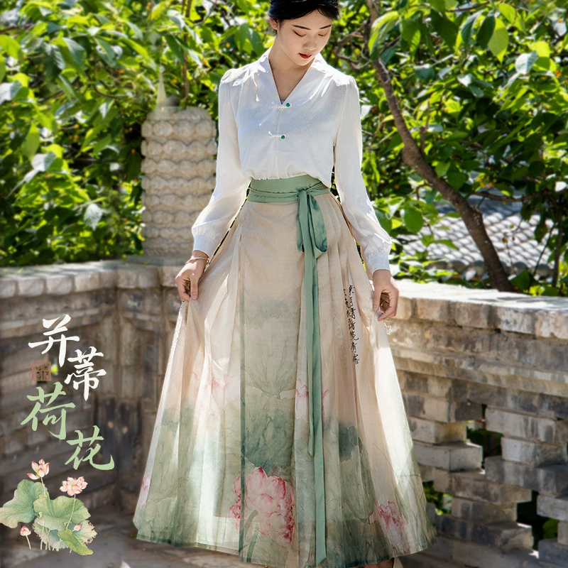 [Bi Ti Lotus] Новая китайская юбка с конским лицом с рисунком лотоса летняя юбка