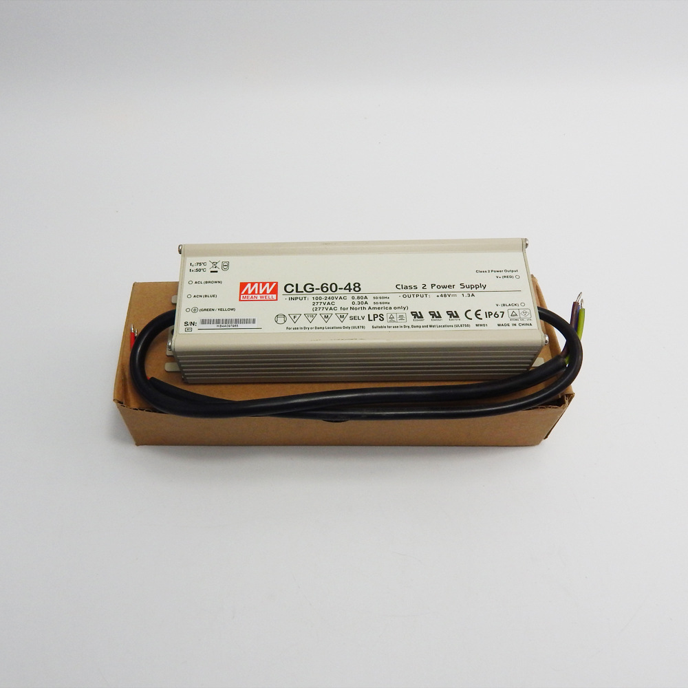 现货明纬CLG-60-48单组输出开关电源60W/48V/1.25APFC防水LED照明