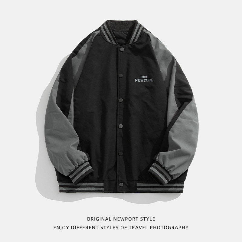 Ropa de hombre estilo coreano y japonés 2024 otoño e invierno nueva chaqueta de béisbol con bloques de color, chaqueta informal holgada y moderna