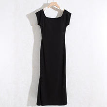 性感一字肩短袖连衣裙女装夏季辣妹修身包臀鱼尾风情万种的长裙子