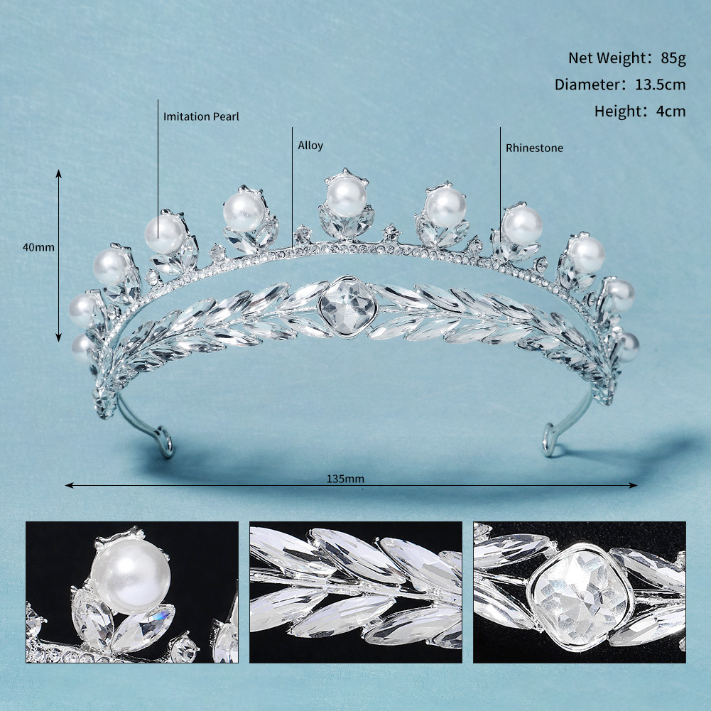 Korean Wheat Pearl Rhinestone Alloy Crown Wholesale Nihaojewelry display picture 9