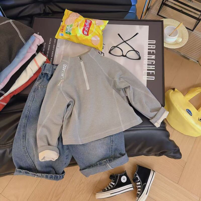 秋季新款儿童高领半拉链卫衣女童修身上衣保暖打底衫男童时尚外套|undefined