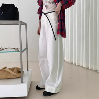 白色弯刀裤阔腿休闲长裤女2026新款韩系风高腰显瘦百搭裤子