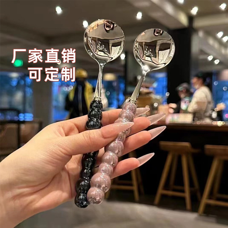 Stainless Steel Knife and Fork Spoon Tableware suit Light Luxury Pearl Ceramic Handle Hotel Western Restaurant Steak Knife and Fork Dessert Spoon