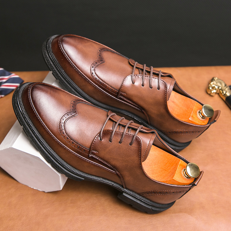Zapatos de cuero casuales para hombres, zapatos de estilo británico de moda coreana para hombres, zapatos de boda para novio. image 3