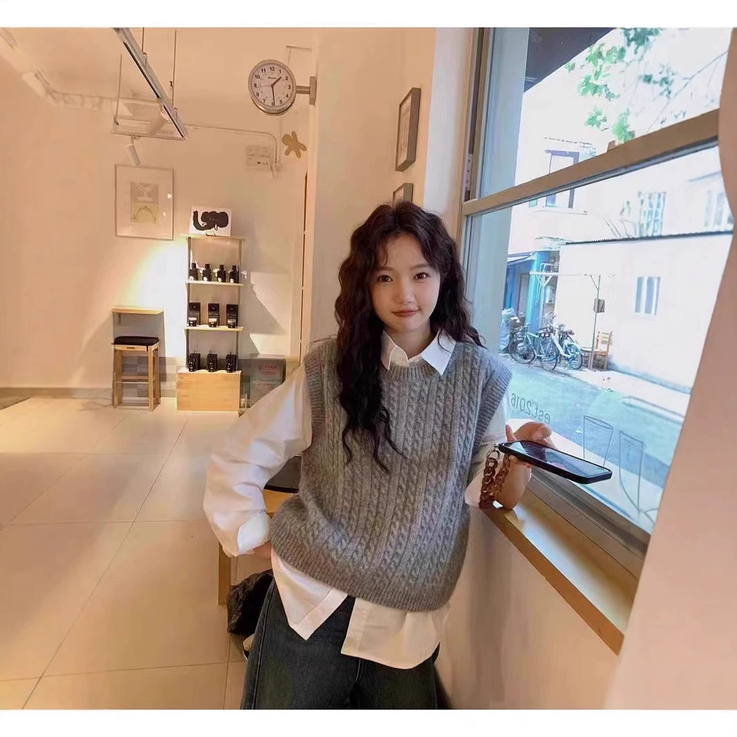 100 шерстяной вязаный жилет женский осенне-зимний складной рубашка снаружи плечо тонкое сплошной шерстяной жилет прилив