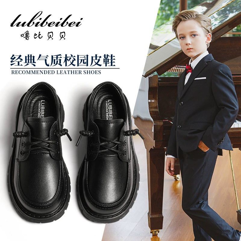 Дропшиппинг весенне-осенних черных кожаных туфель для мальчиков, новый стиль 2025 года для маленьких детей и студентов, обувь для выступлений в британском стиле, маленькие детские туфли.