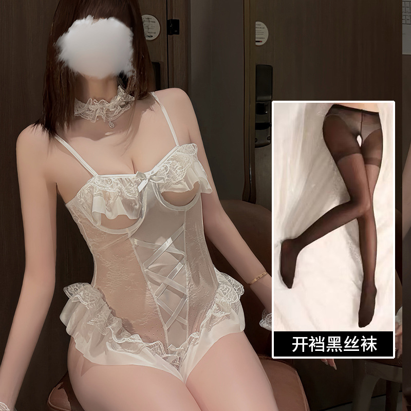 Lencería sexy tentación femenina sexy delgada conejita juguetona sexy entrepierna abierta pijama transparente traje de uniforme A356