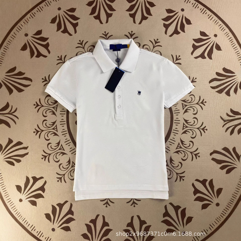 Rl Ralph Lauren American-Style Pure Cotton Vintage Short-Sleeve T-Shirt with Slim Fit Embroidery and Five-Button Polo Shirt for Women