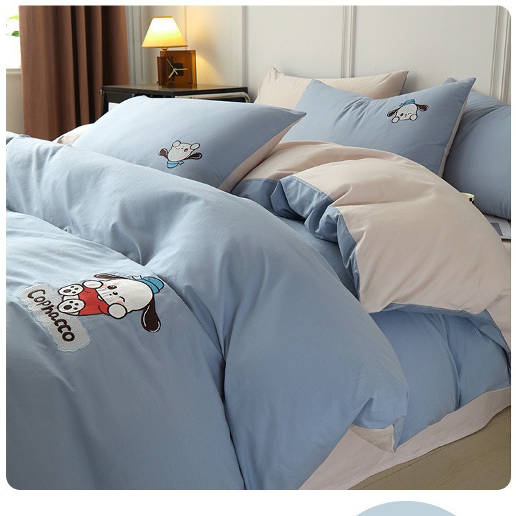 2025 nueva cama de algodón de dibujos animados de cuatro piezas funda de edredón de algodón sábana dormitorio juego de cama de tres piezas