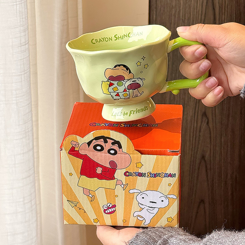 クレヨンしんちゃんマグカップかわいい漫画セラミックカップ高颜値カップルコーヒーカップ子供朝食ミルクカップ|undefined