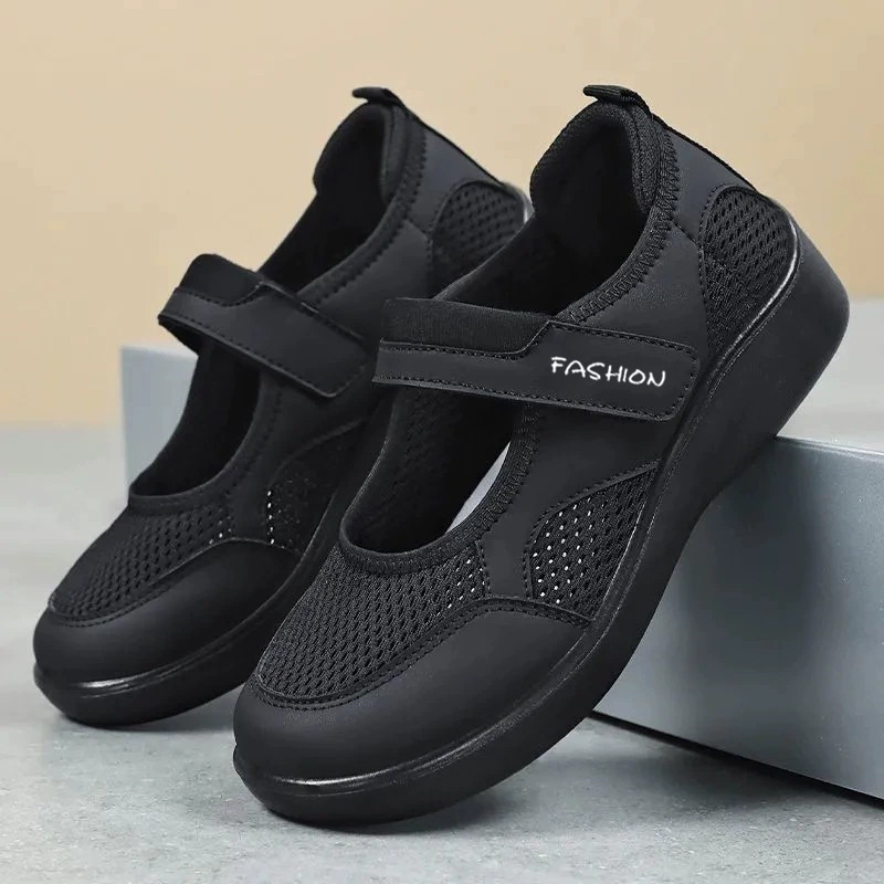 El Jin Seyuan| Zapatos de mujer nuevos zapatos casuales transpirables de poliuretano suave con velcro ligero zapatos de madres de mediana edad