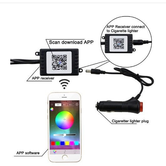 Un remolque de cuatro 5050 18 SMD lámpara de atmósfera interior pie de control remoto de voz Bluetooth RGB colorido LED image 4