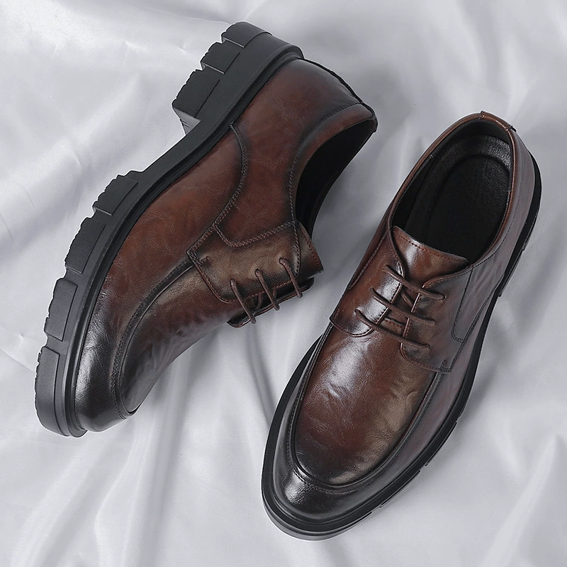 Мужские деловые кожаные туфли для увеличения роста, повседневные туфли на толстой подошве с внутренним увеличением роста на 10 см, модные мужские туфли с ручной текстурой, дропшиппинг.