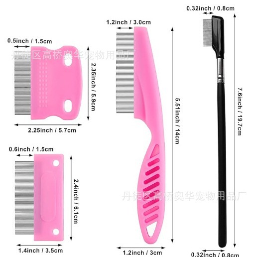 Peine para mascotas para eliminar pulgas, juego de 4 piezas, dientes densos de acero inoxidable, juego de limpieza facial, peine para gatos, suministros para perros, nuevo estilo transfronterizo