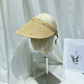 夏季拉菲草防晒空顶帽子女海边度假遮阳太阳帽休闲百搭沙滩草帽潮