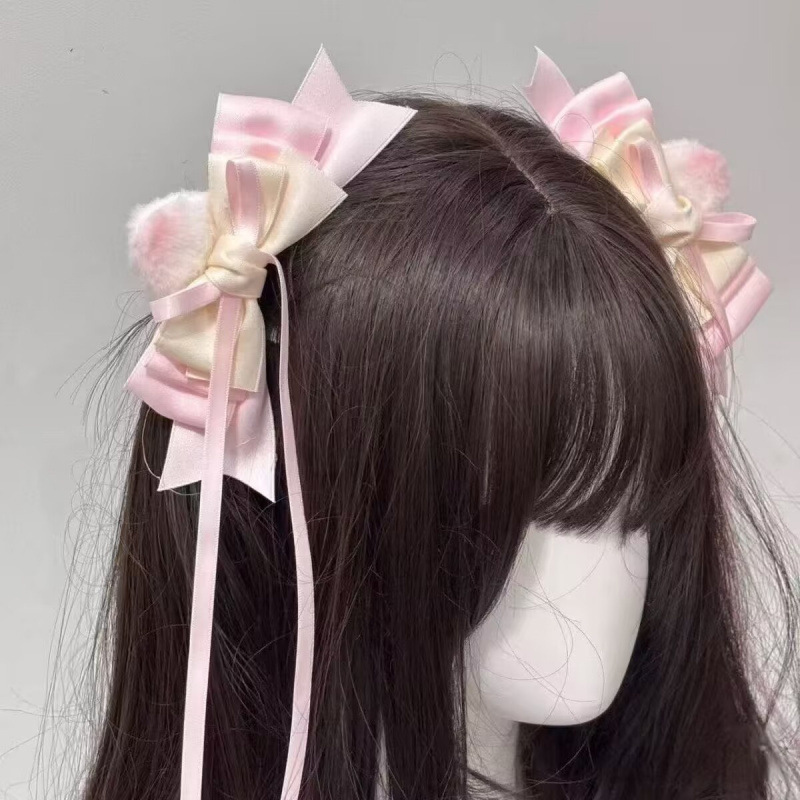 かわいいリボン、甘い女の子の耳のヘアピン、プリンセススタイルの絶妙なヘアアクセサリー、ピンクのヘッドバンド、リボンサイドクリップ|undefined