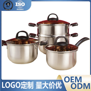 Cross-border gift pot suit household composite steel milk pot soup pot two-piece stainless steel thickened soup steaming pot