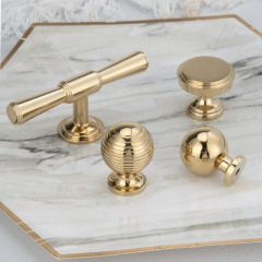 北歐輕奢簡約龍林五金實心純黃銅抽屜廚衣鞋櫃門鍍晶亮金色拉把手