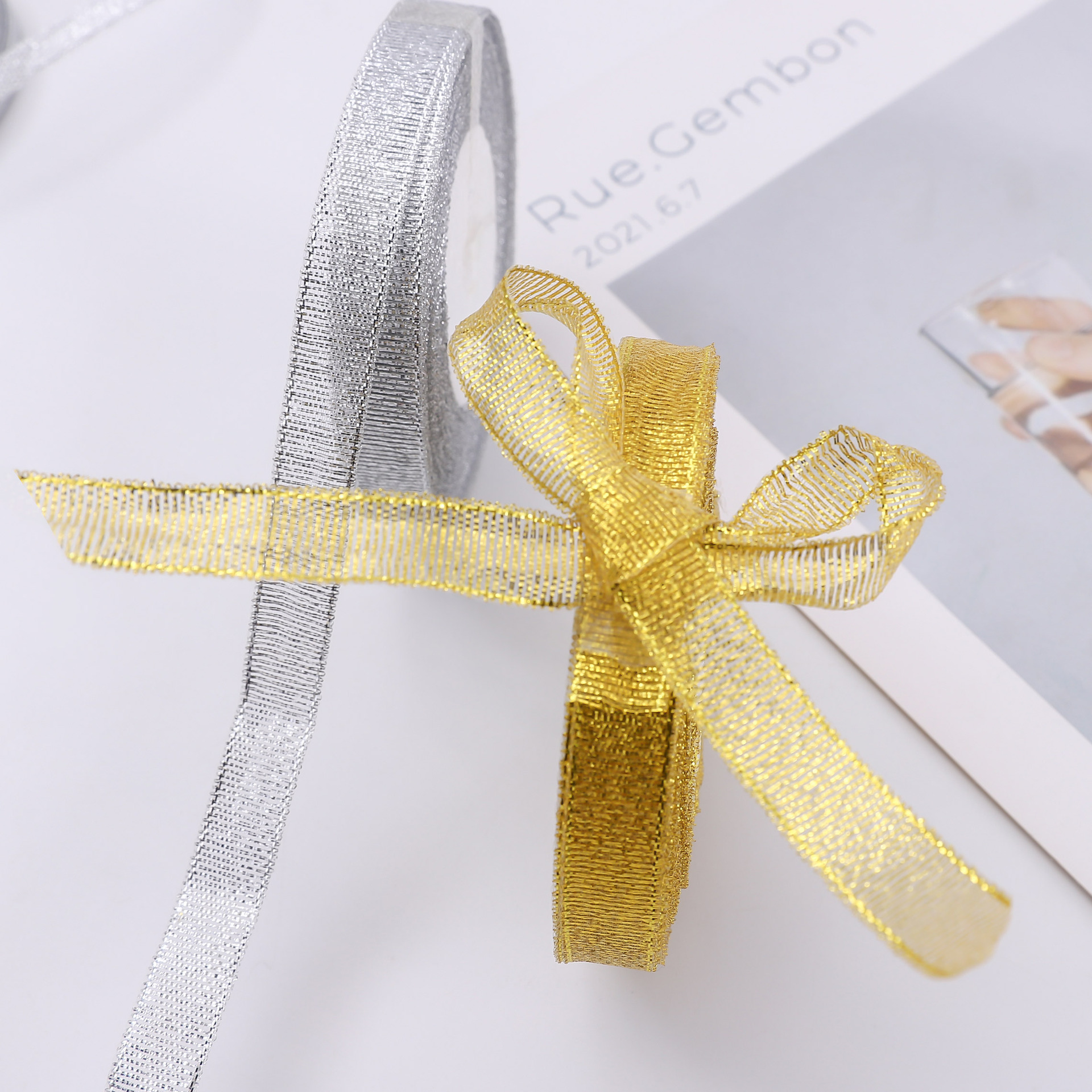 2cm oro y plata cinta hecha a mano flor nudo material de dibujos animados ramo accesorios 1,2 cm arco cebolla cinturón al por mayor en stock