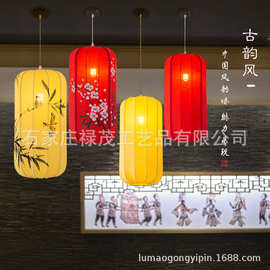 中式布艺手绘灯笼仿古典宫灯餐厅茶楼过道冬瓜长形吊灯具新中式