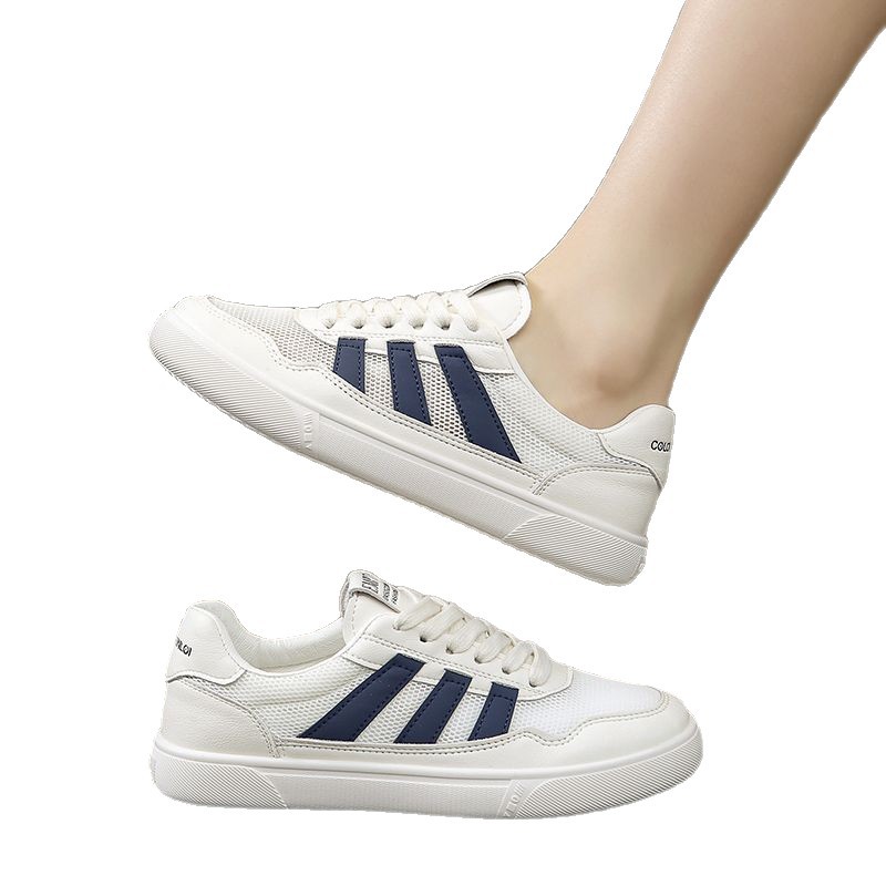 Zapatos de mujer de cuero zapatos blancos mujeres 2025 primavera nuevo estilo rayas planas todo fósforo deportes y zapatos de tablero casual