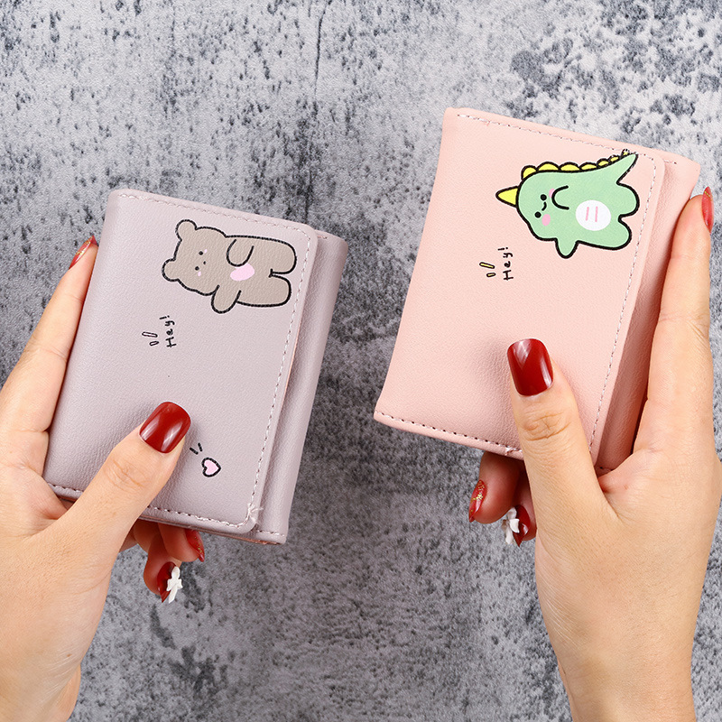 Estilo coreano pequeña cartera de las mujeres Tri-fold corto impreso lindo estudiante simple multi-tarjeta monedero de dibujos animados billetera de las mujeres