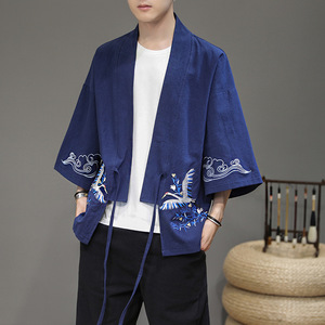 Kung fu Uniforms meditation tops Japanese kimono cardigan tang suit hanfu shirt for men embroidery outfit hanfu lay the crane restoring ancient ways