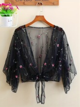 Z 35941 Floral Embroidered Bow Cape Top ������������ ��