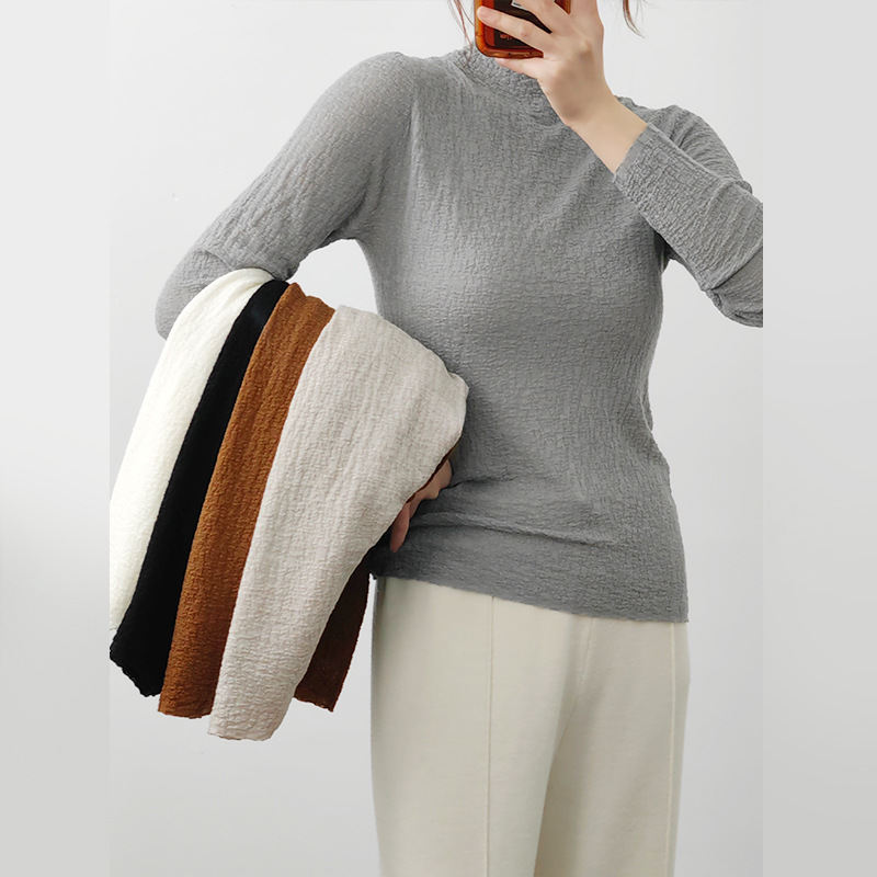 Wool Knitwear Pleated Texture Slim Fit Half Turtleneck Bottoming Shirt Thin Autumn and Winter Knitted Knitwear Top for Women Wool Knitwear Pleated Texture Slim Fit Half Turtleneck Bottoming Shirt Thin Autumn and Winter Knitted Knitwear Top for Women