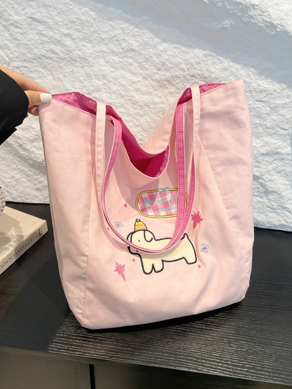 カラフルなドーパミン両面ショッピングバッグ布バッグ 2025 新しい刺繍多用途大容量軽量ショルダーバッグ女性のための|undefined