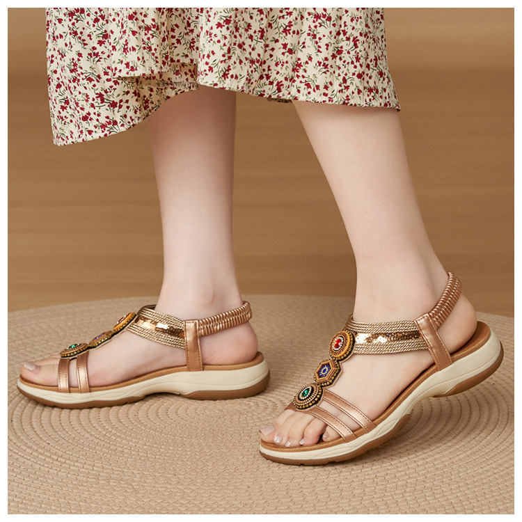Sandal nữ đế xuồng platform phối đá màu cổ điển phong cách Amazon — màu nâu, Champagne màu, màu đen chi tiết 11