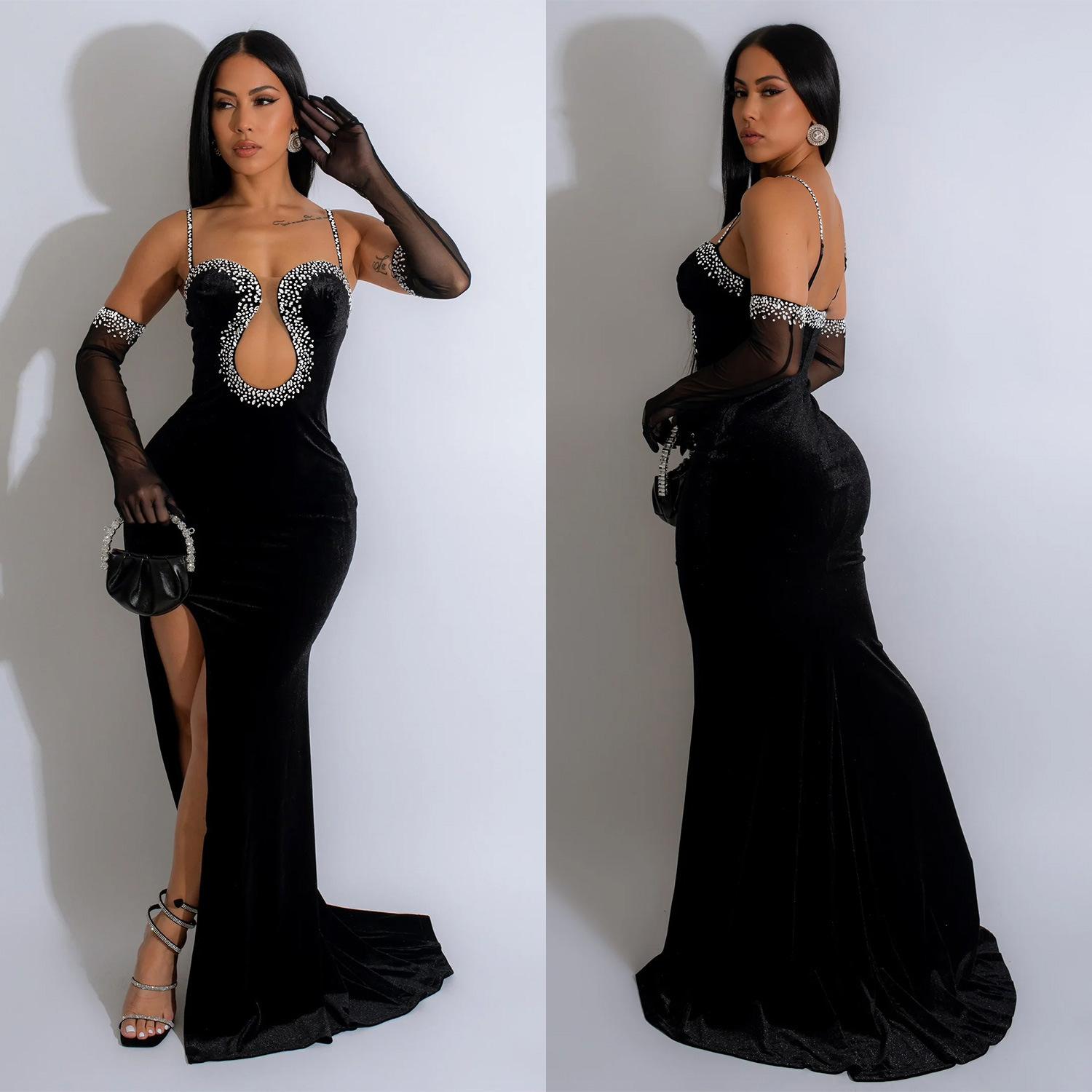 C6786 transfronterizo AliExpress Amazon europeo y americano de las mujeres de moda de color sólido sexy tubo superior rhinestone vestido de vestir image 3